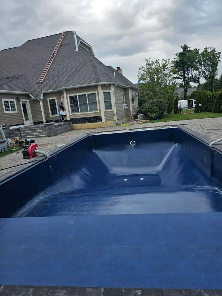 Pool liner replacement in progress